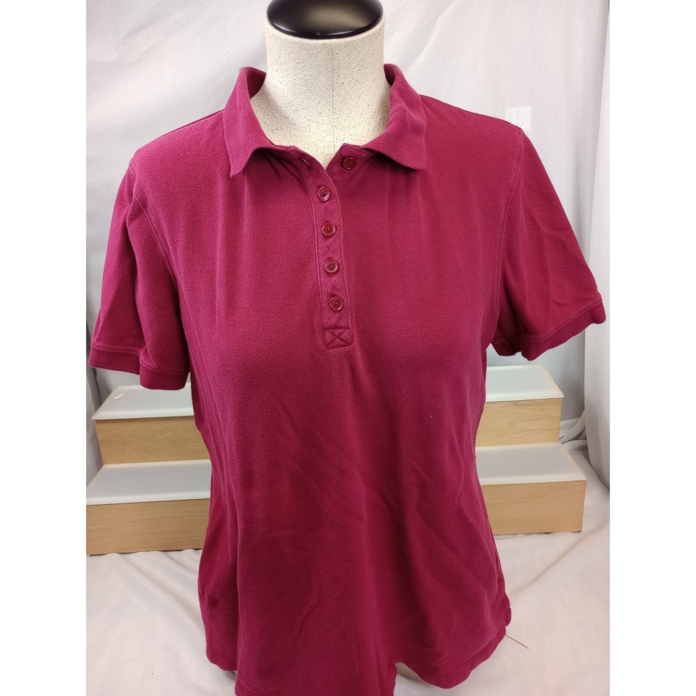 Croft & Barrow Solid Short Sleeve Stretch Polo Shirt Women Medium Burgandy